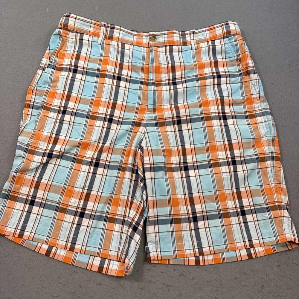 FootJoy Shorts Mens 36 Blue Orange Multicolor Plaid Golf Athletic Casual Pockets